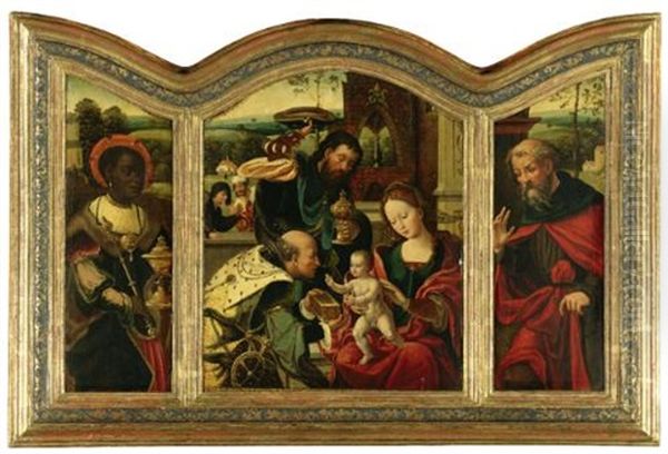 Adoration Of The Magi (triptych, Various Sizes) Oil Painting by Pieter Coecke van Aelst the Elder