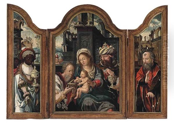 The Adoration Of The Magi (triptych) Oil Painting by Pieter Coecke van Aelst the Elder