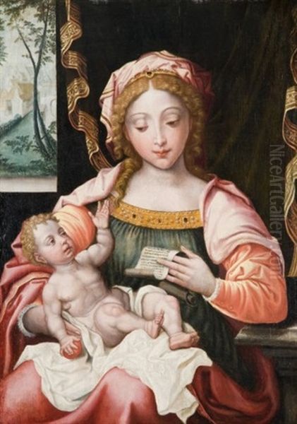 Vierge A L'enfant Lisant Un Feuillet Oil Painting by Pieter Coecke van Aelst the Elder