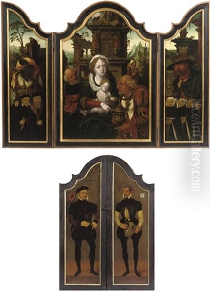 The Adoration Of The Magi (triptych) Oil Painting by Pieter Coecke van Aelst the Elder