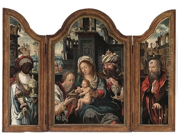 The Adoration Of The Magi (triptych) Oil Painting by Pieter Coecke van Aelst the Elder