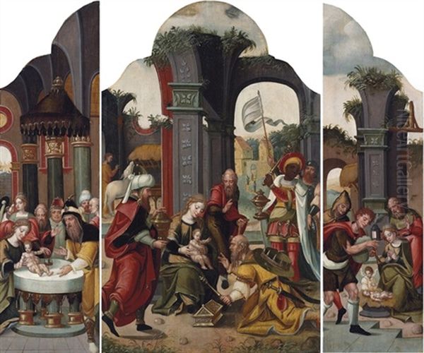 The Adoration Of The Magi (triptych) Oil Painting by Pieter Coecke van Aelst the Elder