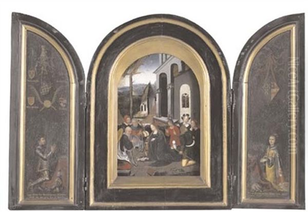 L'adoration Des Bergers Et Un Couple De Donateurs (triptych) Oil Painting by Pieter Coecke van Aelst the Elder