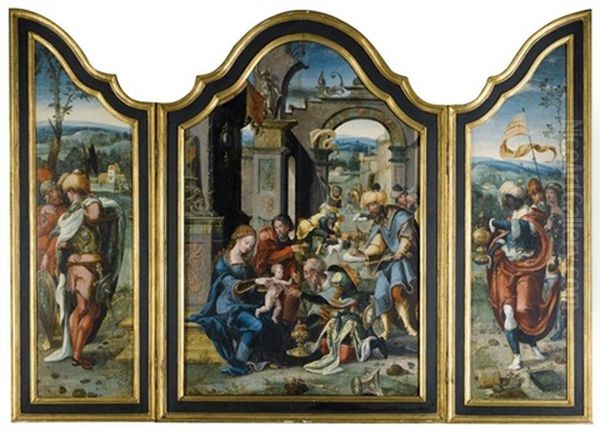 The Adoration Of The Magi (triptych) Oil Painting by Pieter Coecke van Aelst the Elder