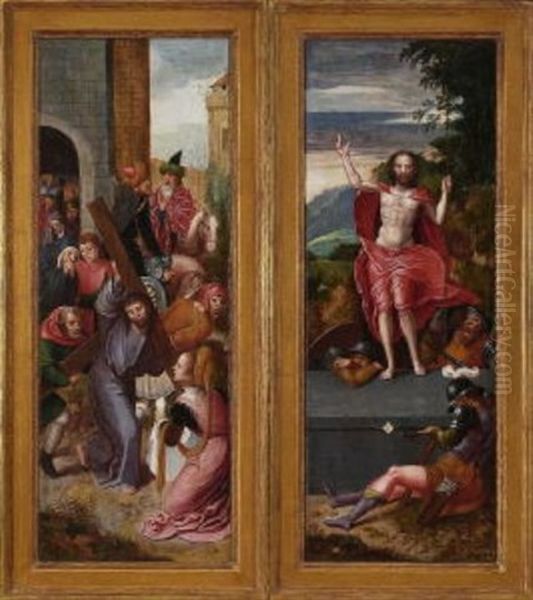 Kreuztragung (+ Auferstehung Christi; 2 Works) Oil Painting by Pieter Coecke van Aelst the Elder