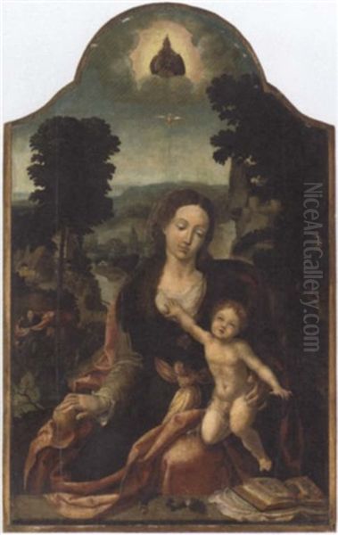 The Virgin And Child In An Extensive River Landscape Oil Painting by Pieter Coecke van Aelst the Elder