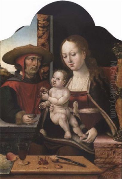 The Madonna And Child With A Donor Oil Painting by Pieter Coecke van Aelst the Elder