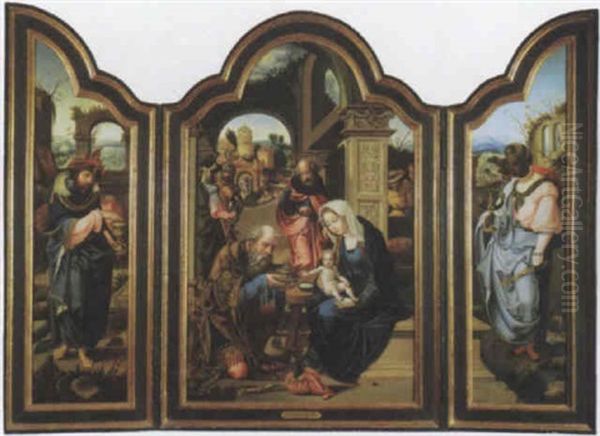 The Adoration Of The Magi; King Melchior; King Balthazar Oil Painting by Pieter Coecke van Aelst the Elder