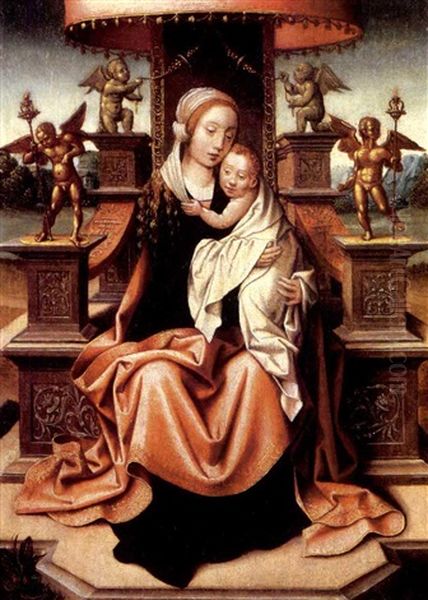 The Virgin And Child Enthroned Oil Painting by Pieter Coecke van Aelst the Elder