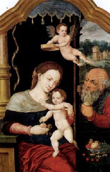 Die Heilige Familie Mit Einem Engel Oil Painting by Pieter Coecke van Aelst the Elder