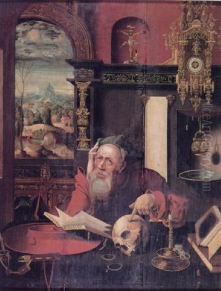 St. Jerome Seated In His Study Oil Painting by Pieter Coecke van Aelst the Elder