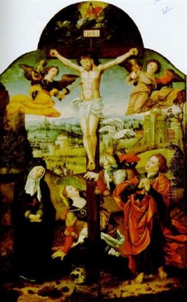 Crucifixion Con La Virgen, San Juan Y Maria Magdalena Oil Painting by Pieter Coecke van Aelst the Elder