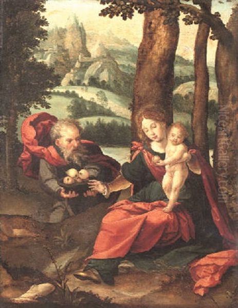 The Rest On The Flight Into Egypt Oil Painting by Pieter Coecke van Aelst the Elder