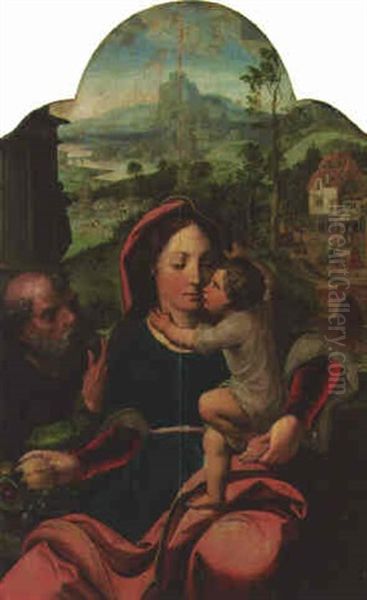 The Holy Family, With The Flight Into Egypt Oil Painting by Pieter Coecke van Aelst the Elder