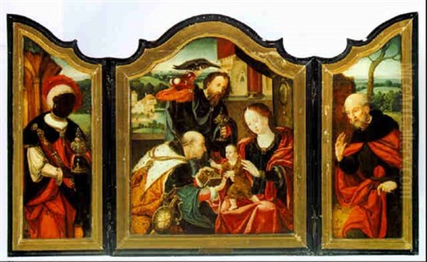 A Triptych Of The Adoration Oil Painting by Pieter Coecke van Aelst the Elder