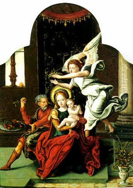 The Holy Family With An Angel Crowning The Virgin Oil Painting by Pieter Coecke van Aelst the Elder