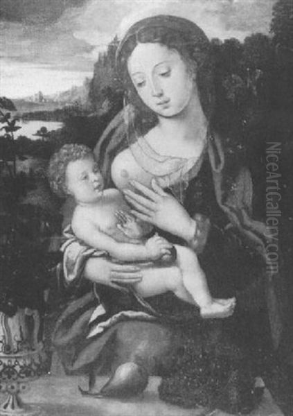 Madonna And Child In A Landscape Oil Painting by Pieter Coecke van Aelst the Elder