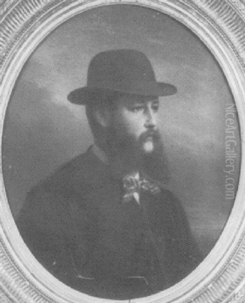 Portrait Of A Bearded Gentleman In A Brown Coat And Top Hat Oil Painting by Louis Eugene Coedes