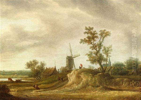 Landscape With A Windmill Oil Painting by Jan Coelenbier