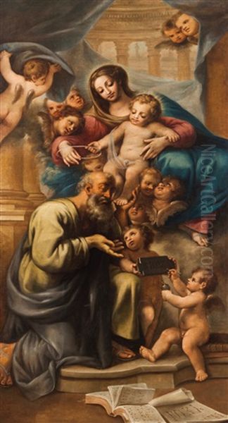 Saint Joachim's Consecration By Our Lady And Child Jesus Oil Painting by Bento Coelho Da Silveira