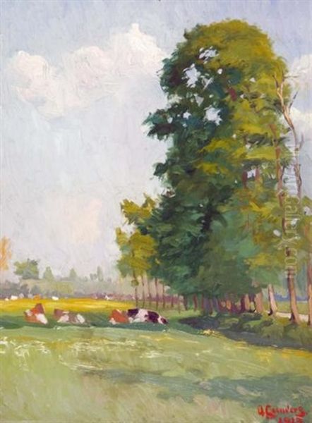 Landscape With Cows Oil Painting by Otto Coenders