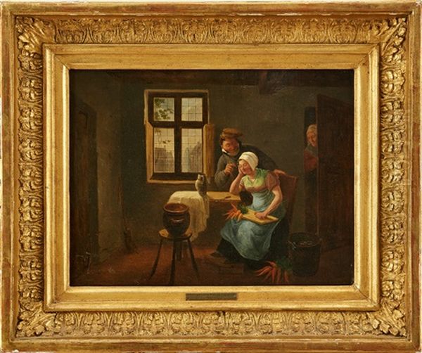 Interior Med Flirtande Par Oil Painting by Constantinus-Fidelio Coene