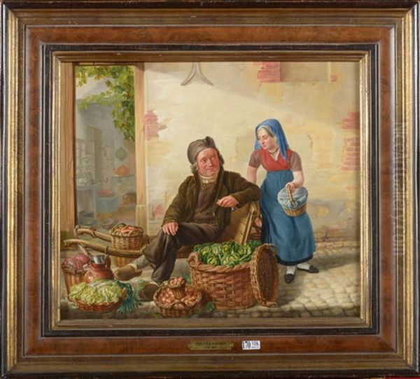 Les Marchands De Legumes Oil Painting by Constantinus-Fidelio Coene