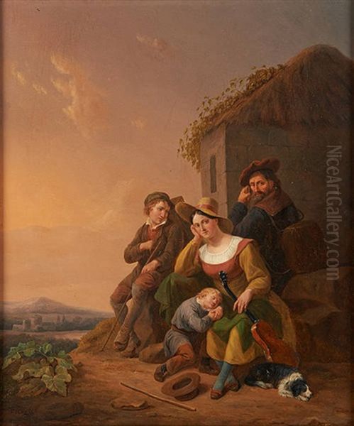 La Famille De Musiciens Se Reposant Sur Fond De Paysage Italianisant Oil Painting by Constantinus-Fidelio Coene