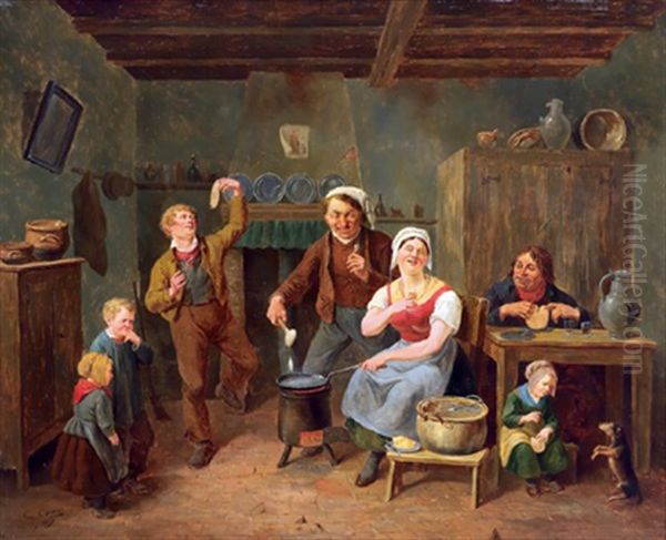 Abendmahlzeit In Der Stube Oil Painting by Constantinus-Fidelio Coene