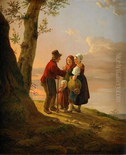 Mote Pa Byvagen Oil Painting by Constantinus-Fidelio Coene