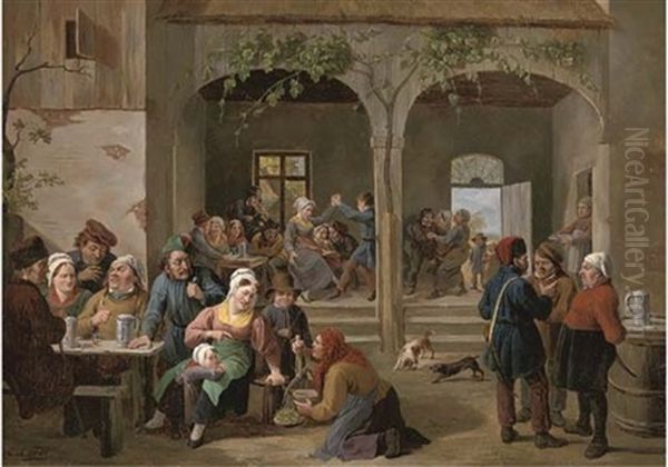 Merrymaking In A Tavern Oil Painting by Constantinus-Fidelio Coene