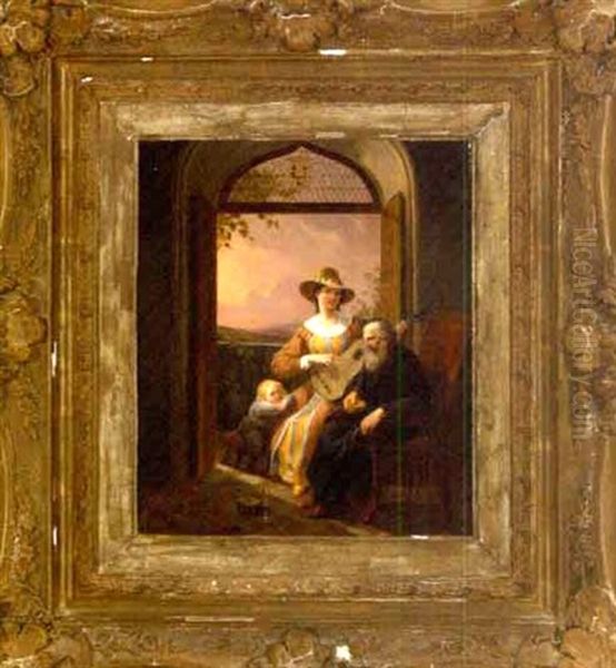 Sunset Serenade, Three Figures In An Interior Oil Painting by Constantinus-Fidelio Coene