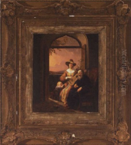 Sunset Serenade - Three Figures In An Interior Oil Painting by Constantinus-Fidelio Coene