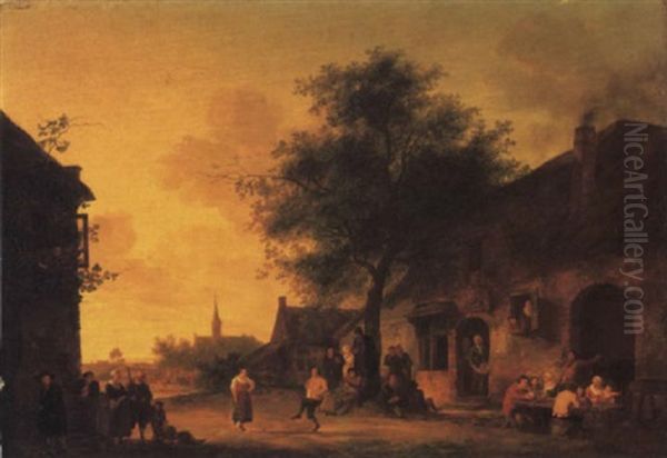 A Village Dance Oil Painting by Constantinus-Fidelio Coene