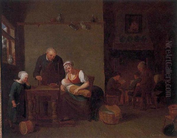 Scene Familiale Oil Painting by Constantinus-Fidelio Coene