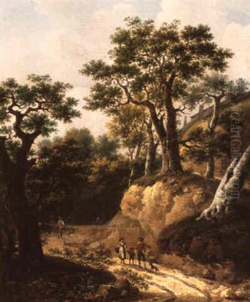 Landscape With Figures On A Path And A Huntsman With His Dog Beyond Oil Painting by Isaac Coene