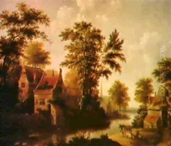 Flusslandschaft Mit Bauern- Hausern Oil Painting by Isaac Coene