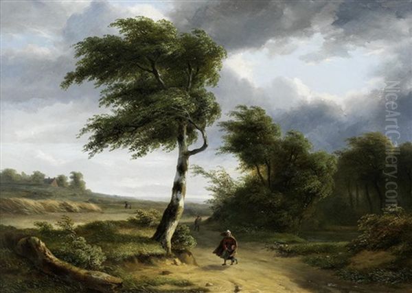 Hurrying Home On A Windy Day Oil Painting by Jean Baptiste Coene