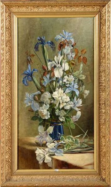 Vase De Roses Et D'iris Oil Painting by Jean Baptiste Coene