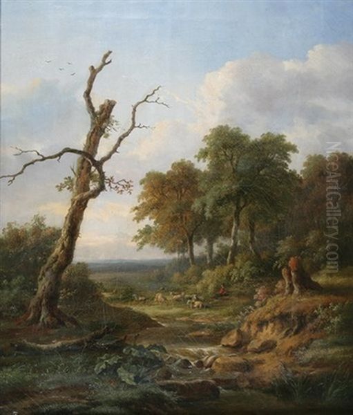 Berger Dans Un Paysage by Jean Baptiste Coene