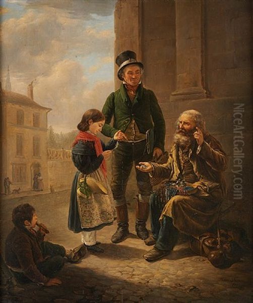 Marchand De Chapelets Oil Painting by Jean Henri de Coene