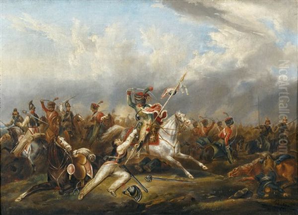 Schlachtenszene Aus Den Napoleonischen Kriegen Oil Painting by Jean Henri de Coene