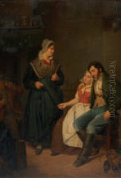 Junger Mann Bittet Um Die Hand Der Tochter Oil Painting by Jean Henri de Coene