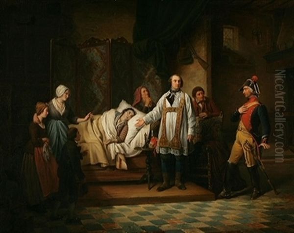 Le Chanoine Triest Rendant Visite A La Femme Du Brigadier Oil Painting by Jean Henri de Coene