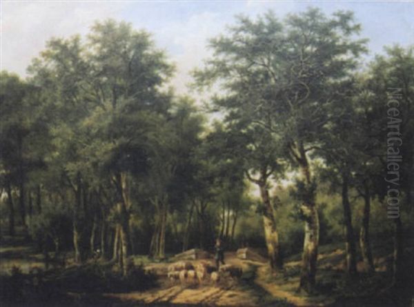 Troupeau Dans La Clairiere Oil Painting by Joseph Francois de Coene