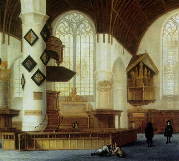 A Church Interior With Figures by Johannes Coesermans