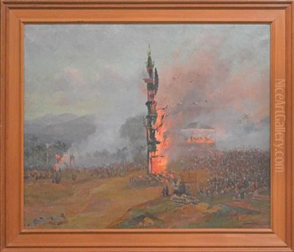 Cremation Of The Poenggawa Of Singaradja Oil Painting by Alfred Coffey