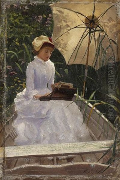 Girl Reading With Parasol Oil Painting by William Anderson Coffin