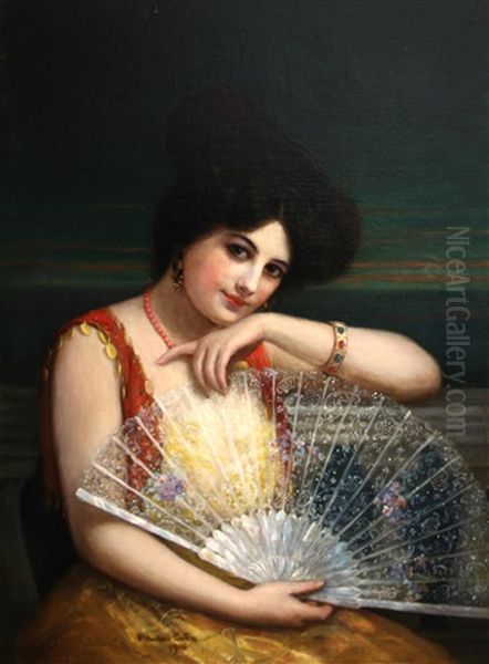 Lady With A Fan Oil Painting by William Haskell Coffin