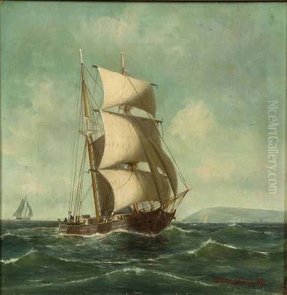 Portrait Of A Ship Sailing In Coastal Waters Oil Painting by William Haskell Coffin